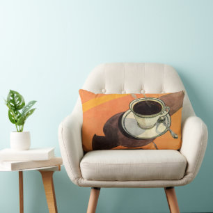 Vintage Cup of Coffee, Saucer, Spoon, Retro Diner Lumbar Pillow