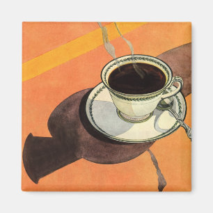 Vintage Cup of Coffee, Saucer, Spoon, Retro Diner Magnet