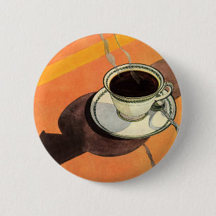 Vintage Cup of Coffee, Saucer, Spoon, Retro Diner Pinback Button