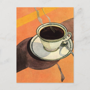 Vintage Cup of Coffee, Saucer, Spoon, Retro Diner Postcard