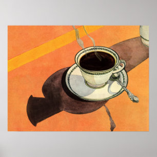 Vintage Cup of Coffee, Saucer, Spoon, Retro Diner Poster