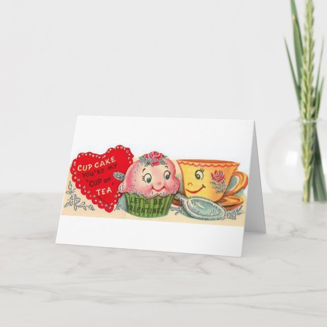 Vintage Cupcake And Teacup Valentine's Day Card (Front)