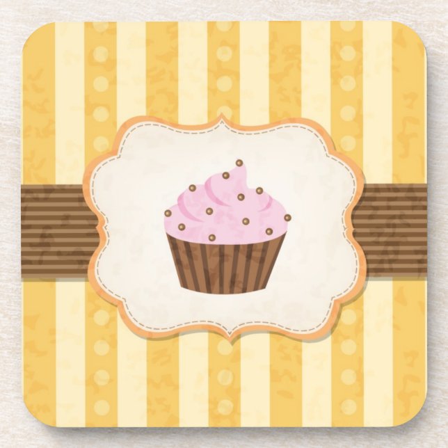 Vintage Cupcake Background Beverage Coaster (Front)