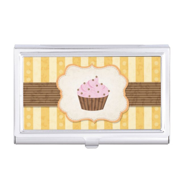 Vintage Cupcake Background Business Card Holder (Front)