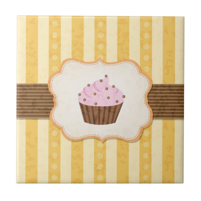 Vintage Cupcake Background Ceramic Tile (Front)