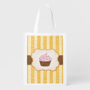 Vintage Cupcake Background Grocery Bag