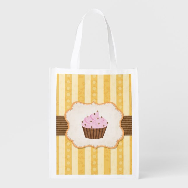 Vintage Cupcake Background Grocery Bag (Front)