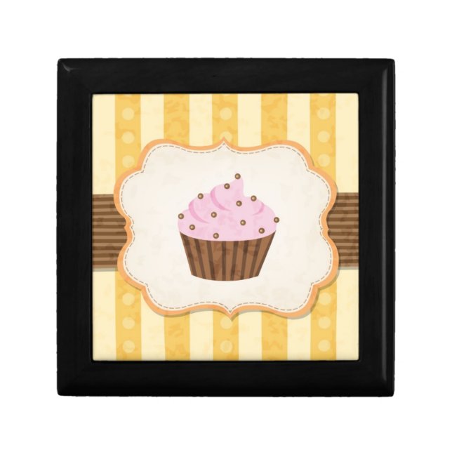 Vintage Cupcake Background Keepsake Box (Front)