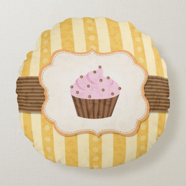 Vintage Cupcake Background Round Pillow (Front)