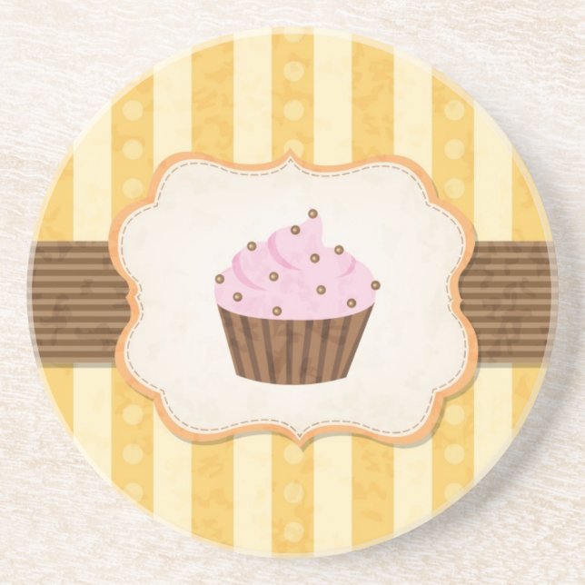 Vintage Cupcake Background Sandstone Coaster (Front)