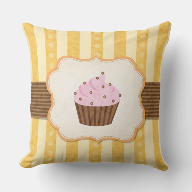 Vintage Cupcake Background Throw Pillow (Front)
