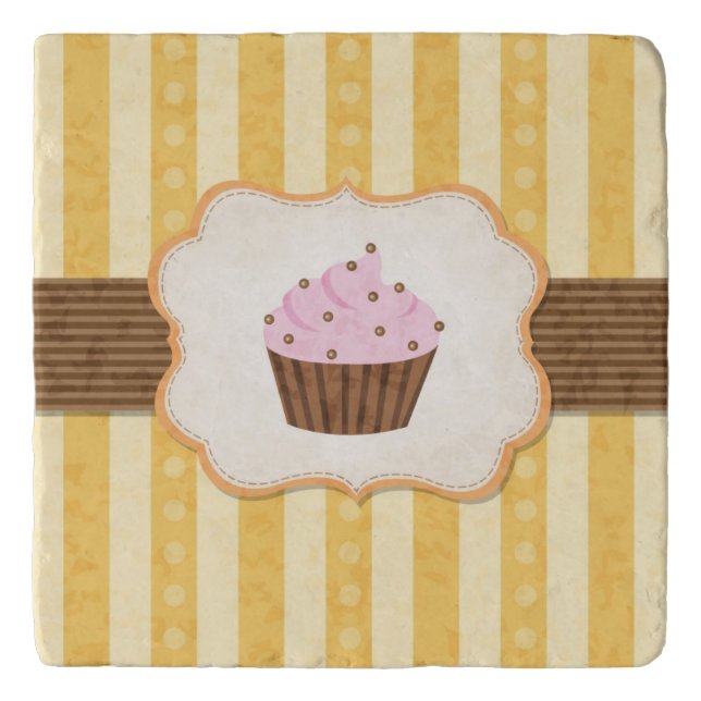 Vintage Cupcake Background Trivet (Front)
