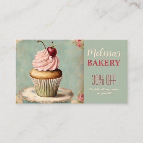 vintage cupcake baker catering bakery discount  business card