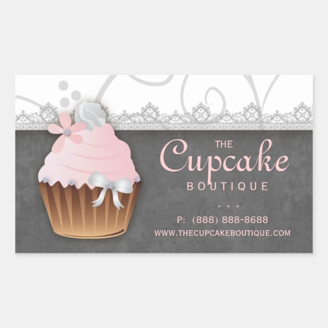 Vintage Cupcake Birthday Sticker Pink Gray (Front)