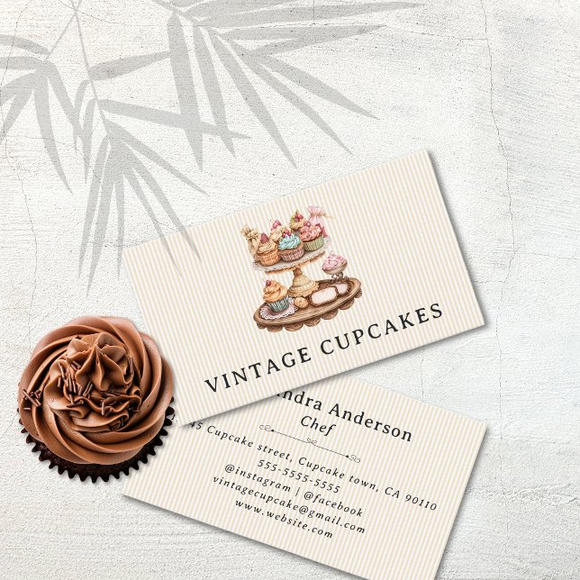Vintage Cupcake Pastry Chef  Business Card (Vintage Cupcake Pastry Chef Business Card)