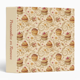 Vintage Cupcake Pattern Dessert Design Personalize 3 Ring Binder