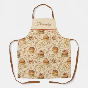 Vintage Cupcake Swirl Personalized Baking Elegance Apron