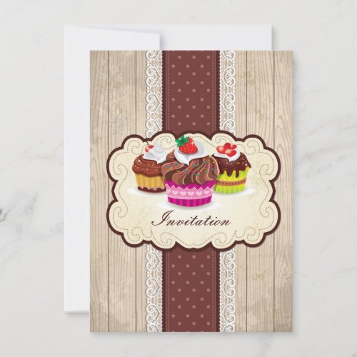 Vintage cupcakes chocolate Birthday Party Invitation