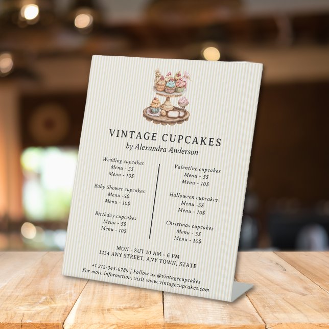 Vintage Cupcakes Retro Bakery Pastry Pedestal Sign (Vintage Cupcakes Retro Bakery Pastry Pedestal Sign)