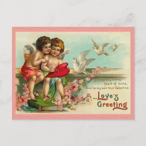 Vintage Cupid and Doves Postcard