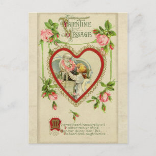 Vintage Cupid and Heart Valentine Postcard