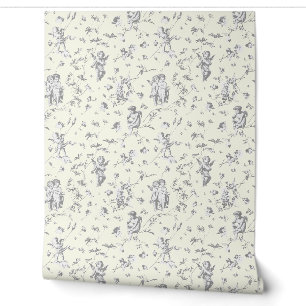 Vintage Cupid Angels Floral Baby Gray Toile Wallpaper