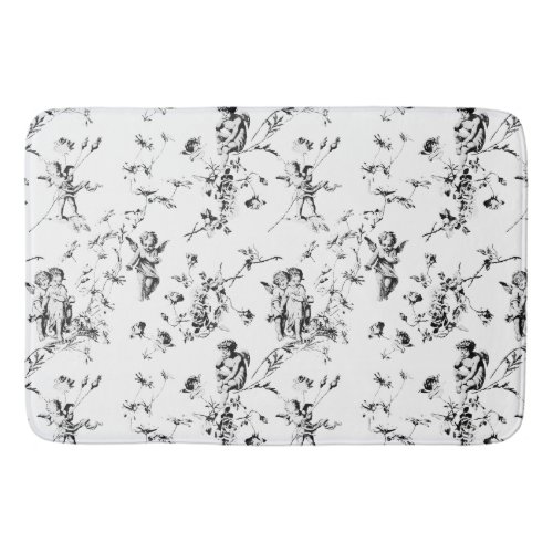 Vintage Cupid Angels Floral Black White Toile Bath Mat