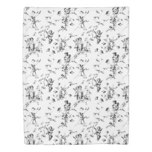 Vintage Cupid Angels Floral Black White Toile Duvet Cover