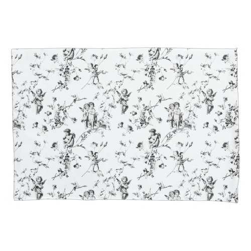 Vintage Cupid Angels Floral Black White Toile Pillow Case