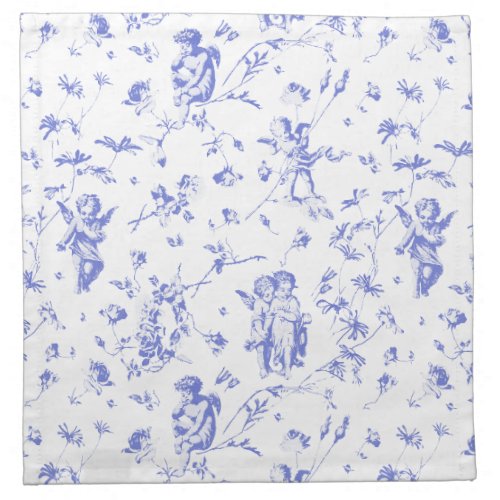Vintage Cupid Angels Floral Blue White Toile Cloth Napkin
