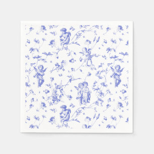 Vintage Cupid Angels Floral Blue White Toile Napkins