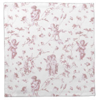 Vintage Cupid Angels Floral Pink White Toile