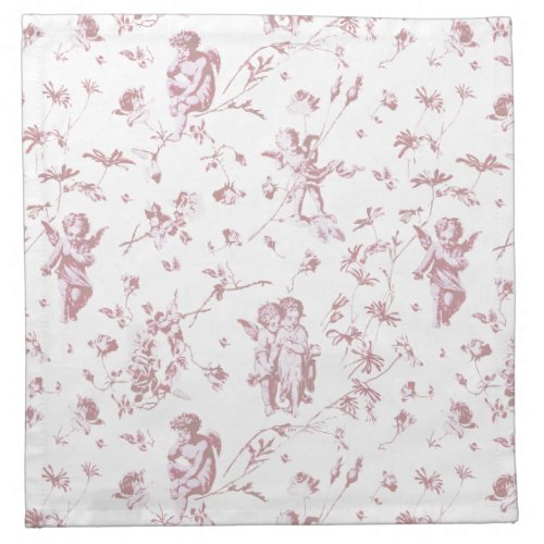 Vintage Cupid Angels Floral Pink White Toile Cloth Napkin