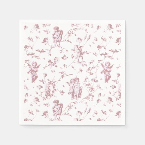 Vintage Cupid Angels Floral Pink White Toile Napkins