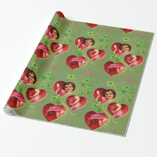 VINTAGE CUPID, ARROW AND VALENTINE'S DAY HEARTS WRAPPING PAPER