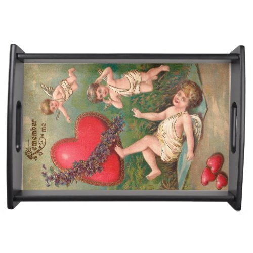 Vintage Cupid Cherub Red Hearts Valentine Postcard Serving Tray