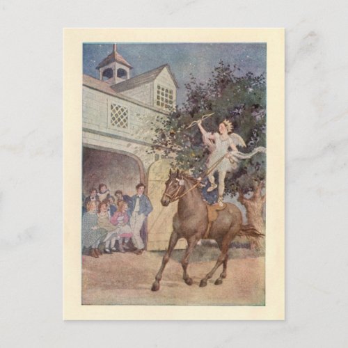 Vintage Cupid Child Angel  Horse wBow and Arrow Postcard