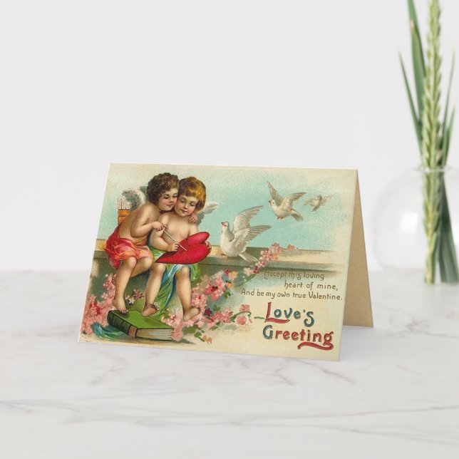Vintage Cupid Hearts Holiday Card (Front)