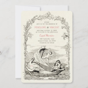 Vintage Cupid Love Boat Wedding Invitation