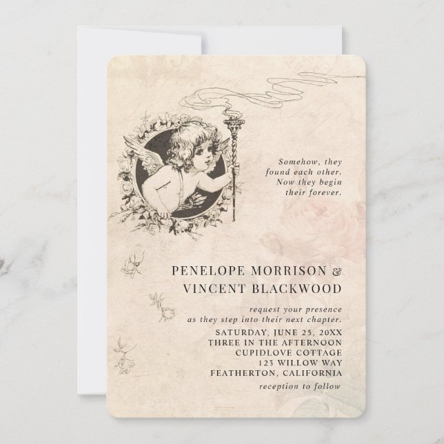 Vintage  Cupid Love Wedding Invitation (Front)