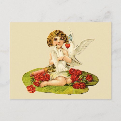 Vintage Cupid on Lily Pad Postcard