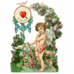 Vintage Cupid Photo Sculpture<br><div class="desc">Whimsical cupid with arrows under floral arch with birds on photo sculpture.</div>