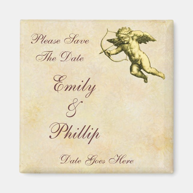 Vintage Cupid Save The Date Magnets (Front)