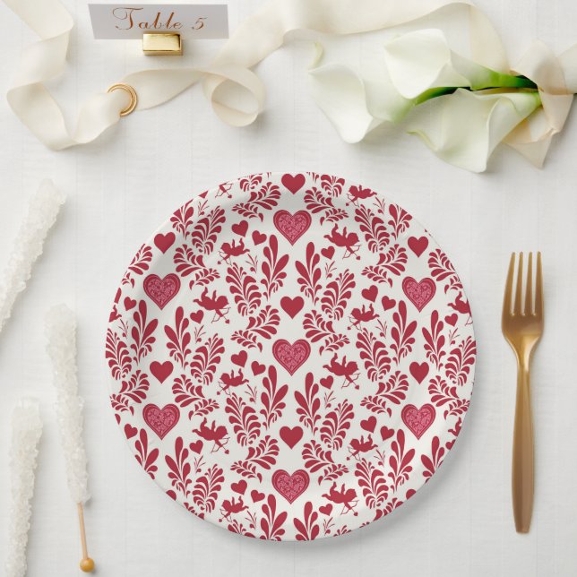 Vintage Cupid Wallpaper Paper Plates (Wedding)