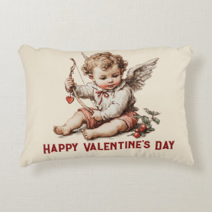 Vintage Cupid With Heart Bow Accent Pillow