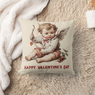 Vintage Cupid With Heart Bow Throw Pillow