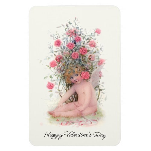 Vintage Cupid with Pink Roses Valentine Magnet