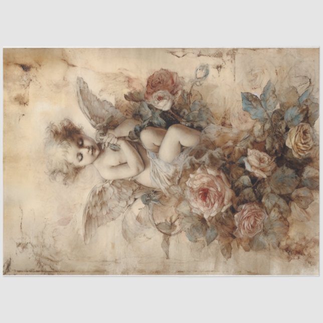 Vintage Cupid with Roses  Tissue Paper (Front)