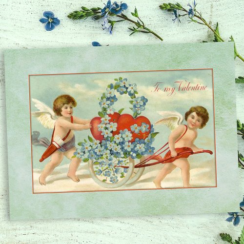 Vintage Cupids and Hearts Postcard