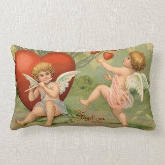 Vintage Cupids on Valentines Day with Hearts Pillow
